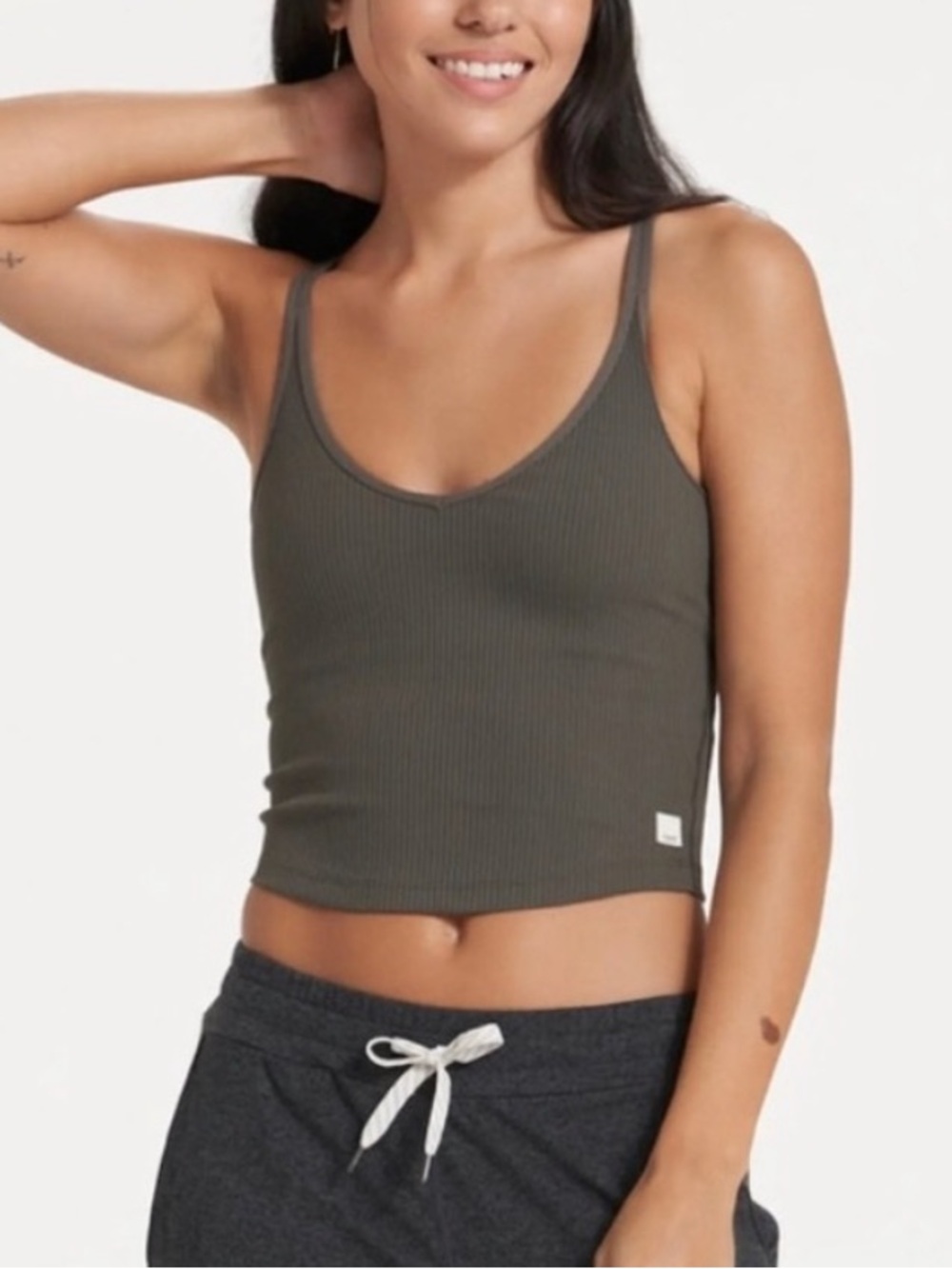 Vuori rib crop tank top olive green size Medium